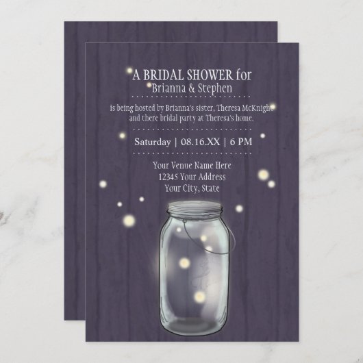 Firefly Mason Jar Rustic Country Couples Shower Kaart (Voorkant / Achterkant)
