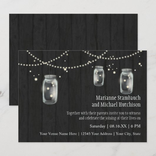 Firefly Mason Jar Rustic Country Night Weddings Kaart (Voorkant / Achterkant)