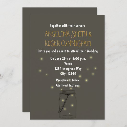 Firefly Mason Jar rustieke bruiloft uitnodiging (Voorkant / Achterkant)
