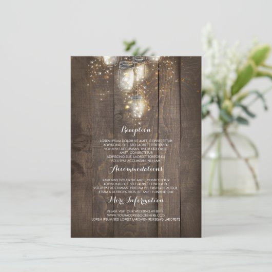 Firefly Mason Jars rustieke bruiloft informatie Informatiekaartje (Staand voorkant)