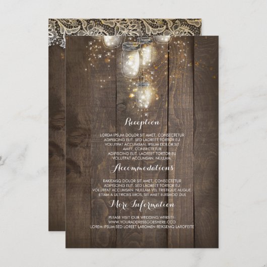 Firefly Mason Jars rustieke bruiloft informatie Informatiekaartje (Voorkant / Achterkant)