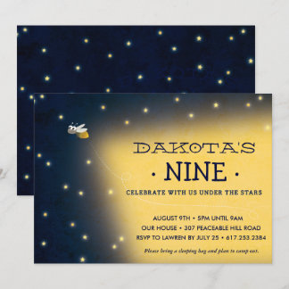 Firefly Sleepover Birthday Invitation, kaart