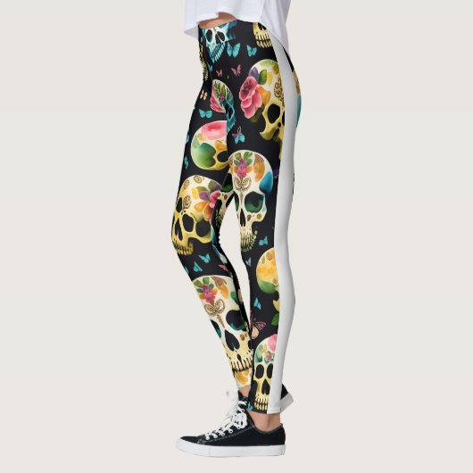 Firehai Halloween Kleurrijke schedelprint Leggings (Links)