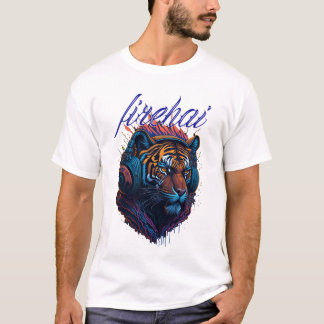 Firehai Tiger met hoofdtelefoon grafisch ontwerp T-shirt
