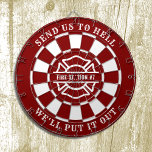 Firehouse Fire Station Fireman Dartboard en Darts Dartbord<br><div class="desc">Het perfecte spelartikel voor de bemanning op het brandweerstation. Zoals getoond voor Fire Station 7 met een van onze favoriete brandweerslogans.. Stuur ons naar de hel, dan zetten we het eruit! Maar tekst is volledig aanpasbaar. Klik op de knop personaliseren om gemakkelijk te veranderen in een zin van je eigen...</div>