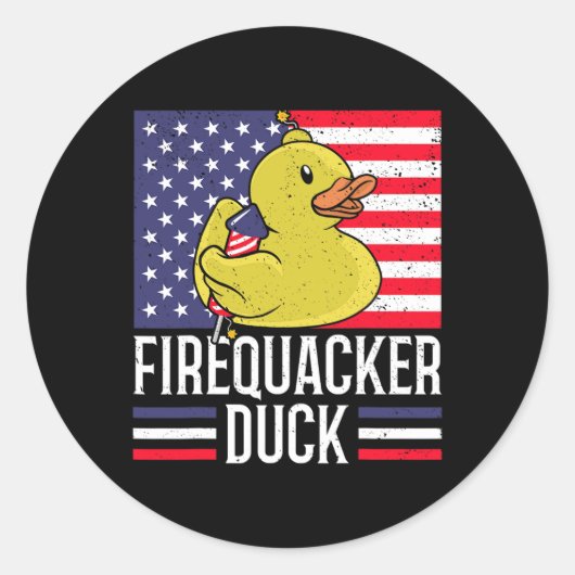 Fireker Duck 4 juli Firecracker Independe Ronde Sticker (Voorkant)