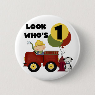 Fireman 1st Birthday Tshirts en geschenken Ronde Button 5,7 Cm
