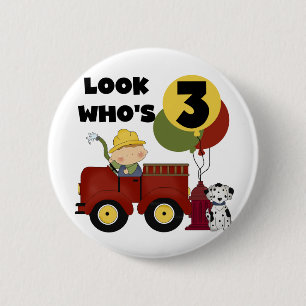 Fireman 3rd Birthday T-shirts en geschenken Ronde Button 5,7 Cm