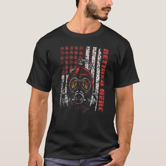 Fireman American Flag Gasmask Firefighter, in rust T-shirt (Voorkant)