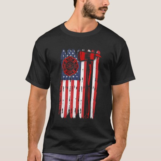 Fireman American Flag Graphics Firefighter Labor D T-shirt (Voorkant)