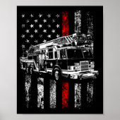 Fireman American Flag Thin Red Line Firefighter  Poster (Voorkant)