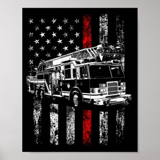 Fireman American Flag Thin Red Line Firefighter  Poster (Voorkant)