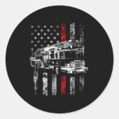 Fireman American Flag Thin Red Line Firefighter Ronde Sticker (Voorkant)