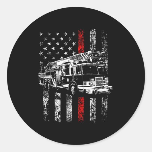 Fireman American Flag Thin Red Line Firefighter Ronde Sticker (Voorkant)