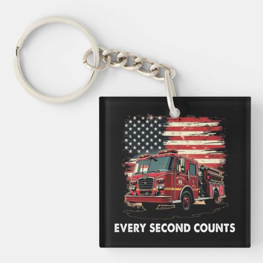 Fireman American Flag Thin Red Line Firefighter Sleutelhanger (Voorkant)