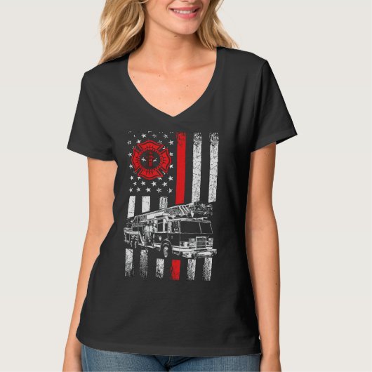 Fireman Amerikaanse vlag Dunne rode lijn Graphics T-shirt (Voorkant)