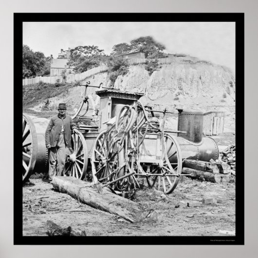 Fireman and Fire Engine in Richmond, VA 1865 Poster (Voorkant)