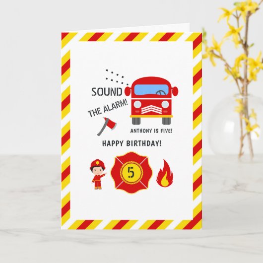 Fireman Birthday Greeting Kaart (Gele Bloem)