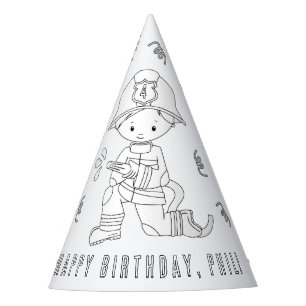 Fireman Birthday Party - Kleur uw eigen Pet Feesthoedjes