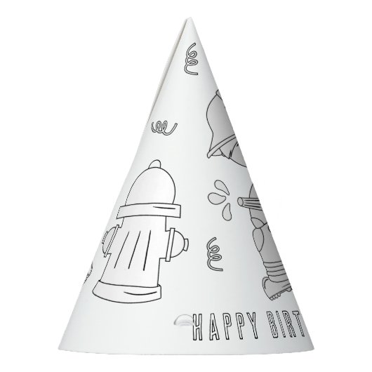 Fireman Birthday Party - Kleur uw eigen Pet Feesthoedjes (Links)