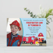Fireman Birthday-uitnodigingen met foto's (jongens Kaart (Staand voorkant)