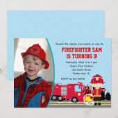 Fireman Birthday-uitnodigingen met foto's (jongens Kaart (Voorkant / Achterkant)