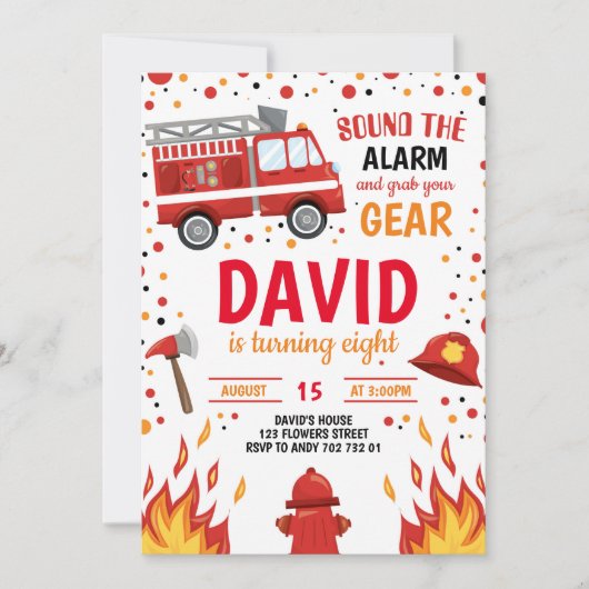 Fireman Boy Birthday Firefighter Invitation Kaart (Voorkant)