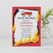 Fireman Boy Firetruck Birthday Party Kaart (Staand voorkant)