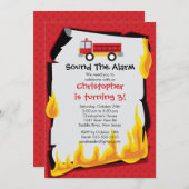 Fireman Boy Firetruck Birthday Party Kaart (Voorkant / Achterkant)