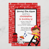 Fireman Boy Firetruck Birthday Party Kaart (Voorkant / Achterkant)