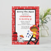 Fireman Boy Firetruck Birthday Party Kaart (Staand voorkant)