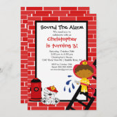 Fireman Boy Firetruck Birthday Party Kaart (Voorkant / Achterkant)