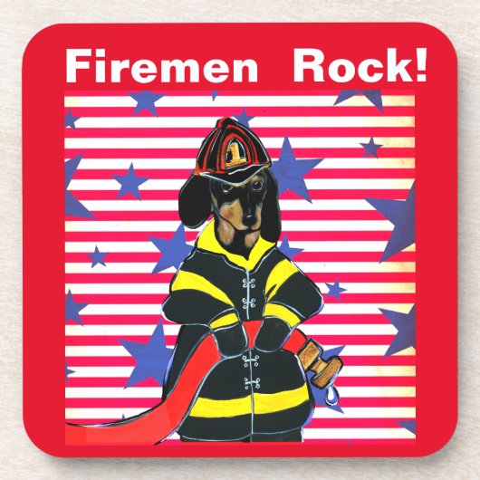 FIREMAN DACHSHUND BIER ONDERZETTER (Voorkant)