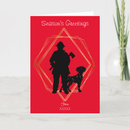 Fireman en Dalmatian Silhouette-kerstkaart Kaart