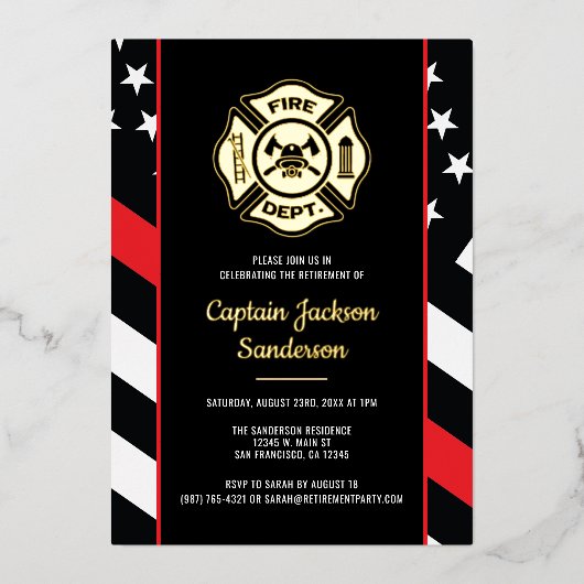 Fireman Fire Department Firefighter Retirement Folie Uitnodiging (Voorkant)
