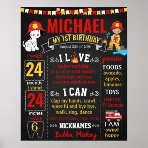 Fireman Fire First Birthday chalboard Poster