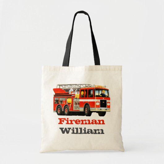 Fireman Fire Truck, kind voor aangepaste naam Tote Bag (Voorkant)