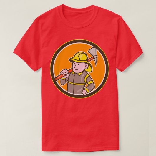 Fireman Firefighter Ax Circle Cartoon T-shirt (Design voorkant)