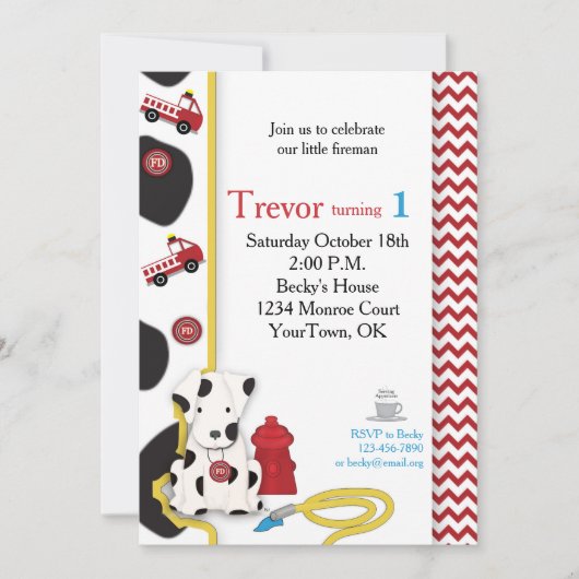 Fireman First Birthday Invitation Kaart (Voorkant)