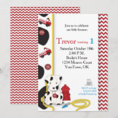 Fireman First Birthday Invitation Kaart (Voorkant / Achterkant)