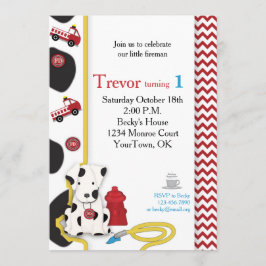 Fireman First Birthday Invitation Kaart