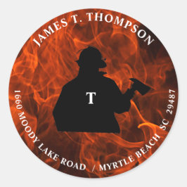 Fireman Flame Background Return-adres Ronde Sticker