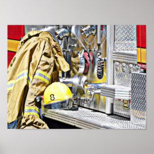 Fireman Gear en Truck Poster