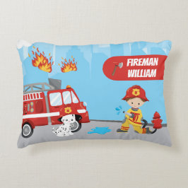 Fireman met voornaam, de Cartoon van Little Boy Accent Kussen