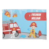 Fireman met voornaam, de Cartoon van Little Boy Kussensloop (Voorkant)