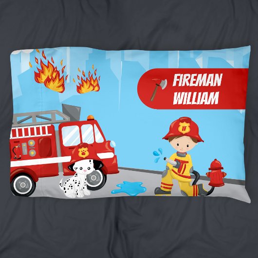 Fireman met voornaam, de Cartoon van Little Boy Kussensloop