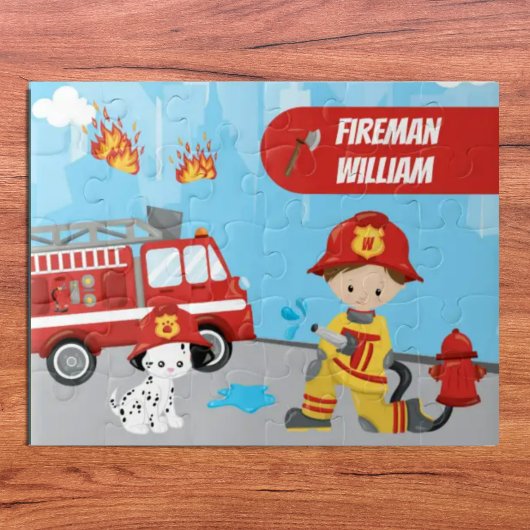 Fireman met voornaam, de Cartoon van Little Boy Legpuzzel
