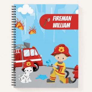 Fireman met voornaam, de Cartoon van Little Boy Notitieboek