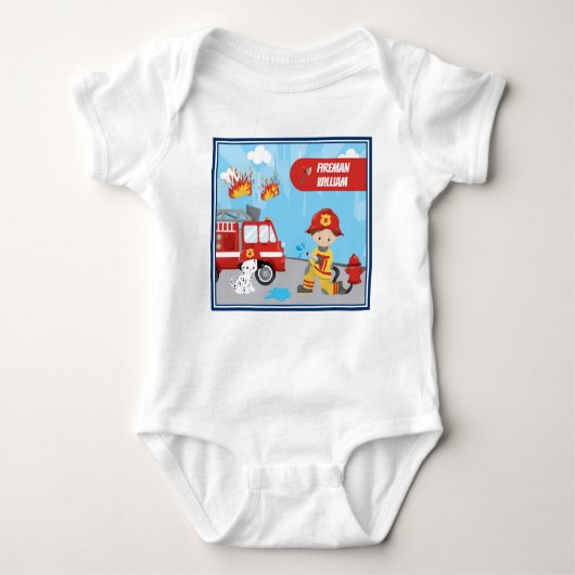 Fireman met voornaam, de Cartoon van Little Boy Romper (Voorkant)