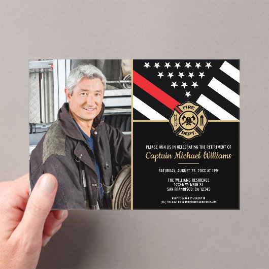 Fireman Photo Red Line Flag Firefighter Retirement Acryl Uitnodigingen (Insitu (Draagbaar))